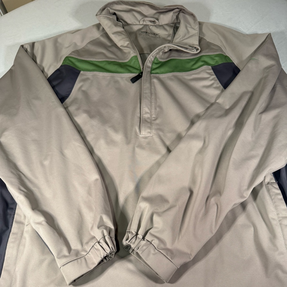 Nike Golf FitStorm Men's L Pullover Wind Jacket Gray Green Quarter‎ Zip Nice